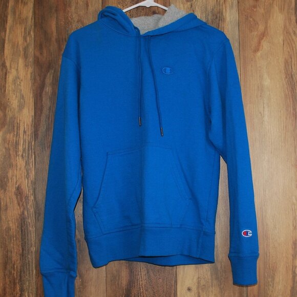 S0889 CHAMPION Powerblend Fleece Hoodie 'Embroidered C Logo' Blue Men's Small - Picture 1 of 5